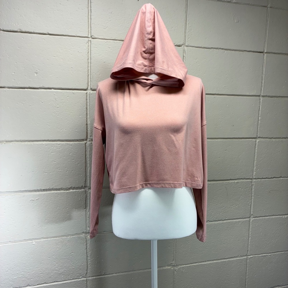 Roxy Cropped‎ Hoodie Womens Small Pink Heathered Long Sleeve Pullover